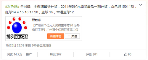 2015年1月25日开奖信息截图