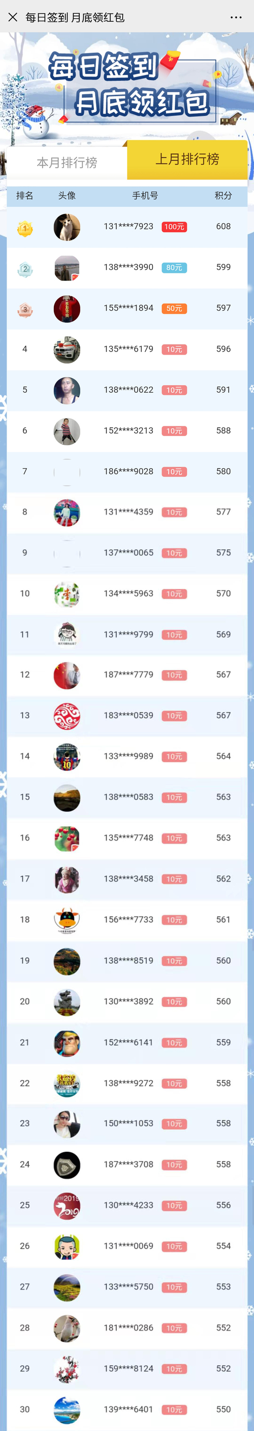 1月中奖名单