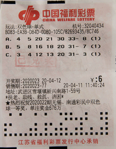 常州彩民终摘双色球头奖727万多元